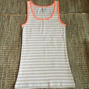 EUC Old Navy White & Tan Striped Tank w/ Neon Trim